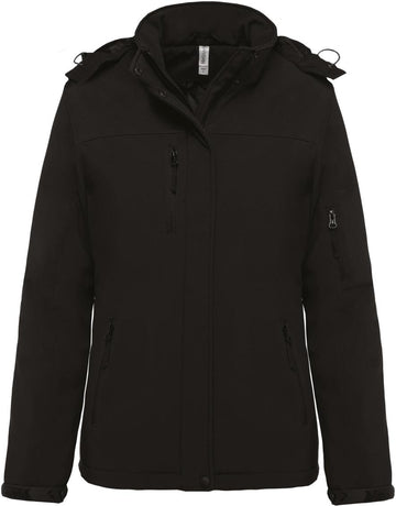Gewatteerde softshell damesparka met capuchon