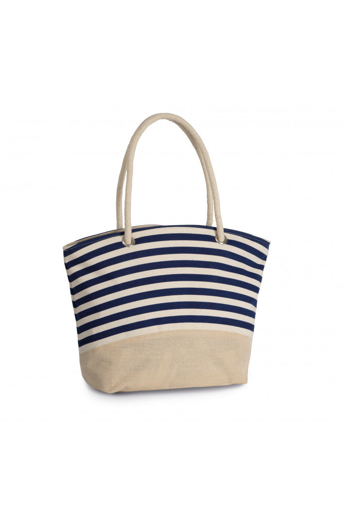 Shopper van jutecanvas in marinestijl
