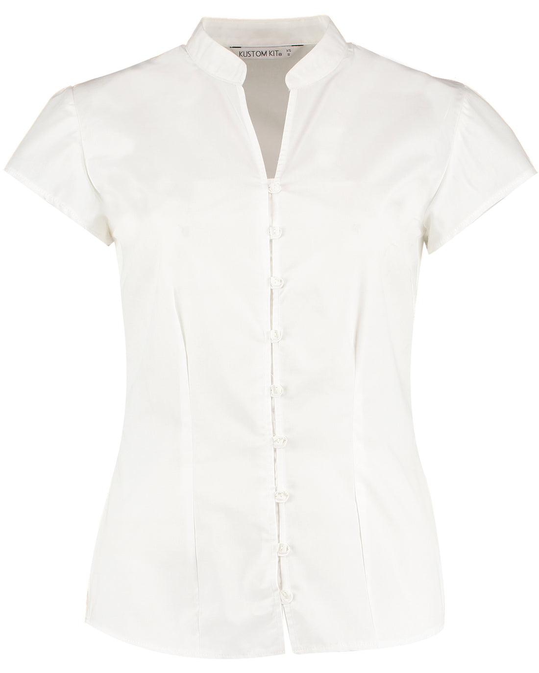 Tailored Fit Mandarin Collar Poplin Blouse Cap Sleeve