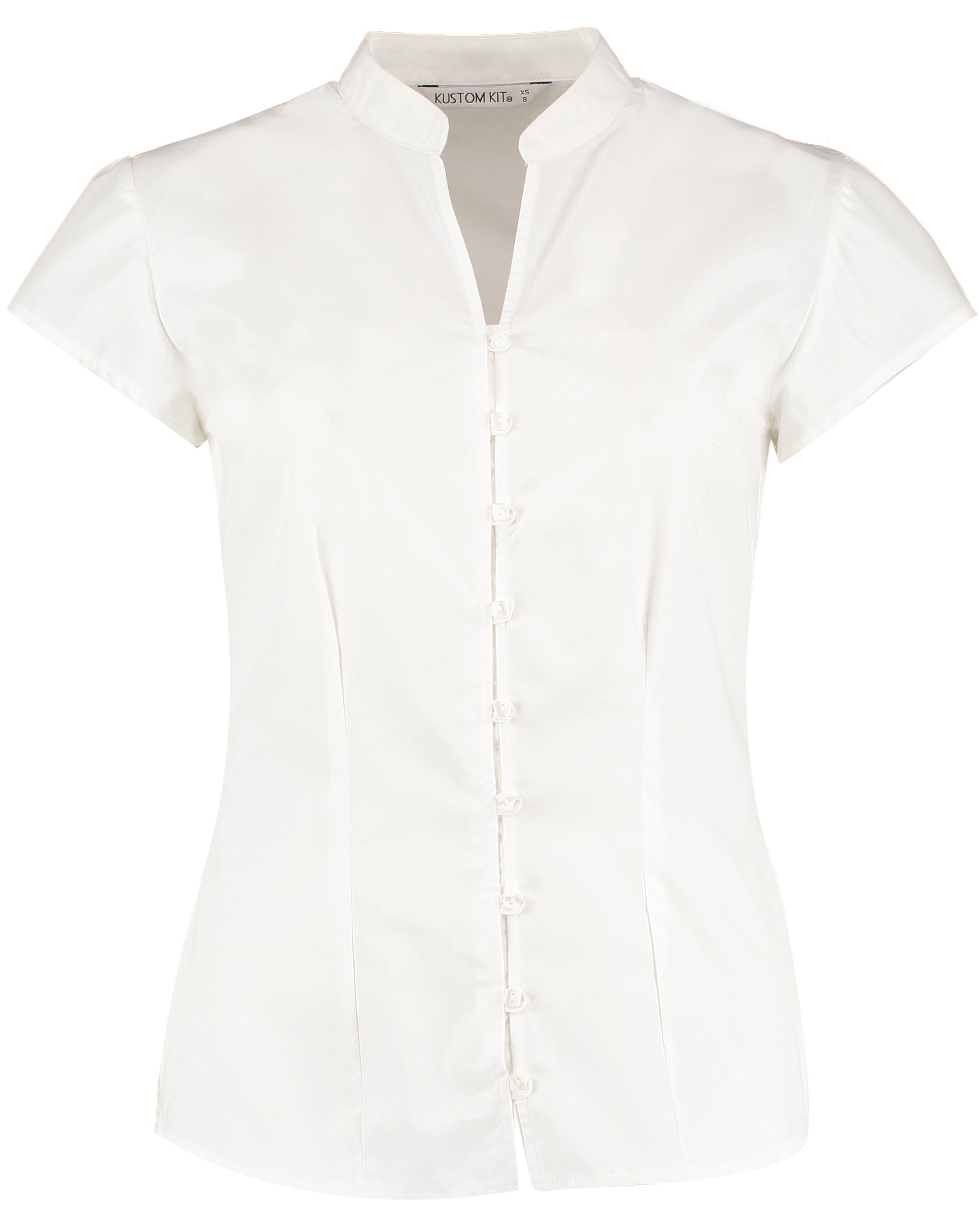 Tailored Fit Mandarin Collar Poplin Blouse Cap Sleeve