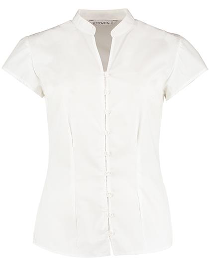 Tailored Fit Mandarin Collar Poplin Blouse Cap Sleeve