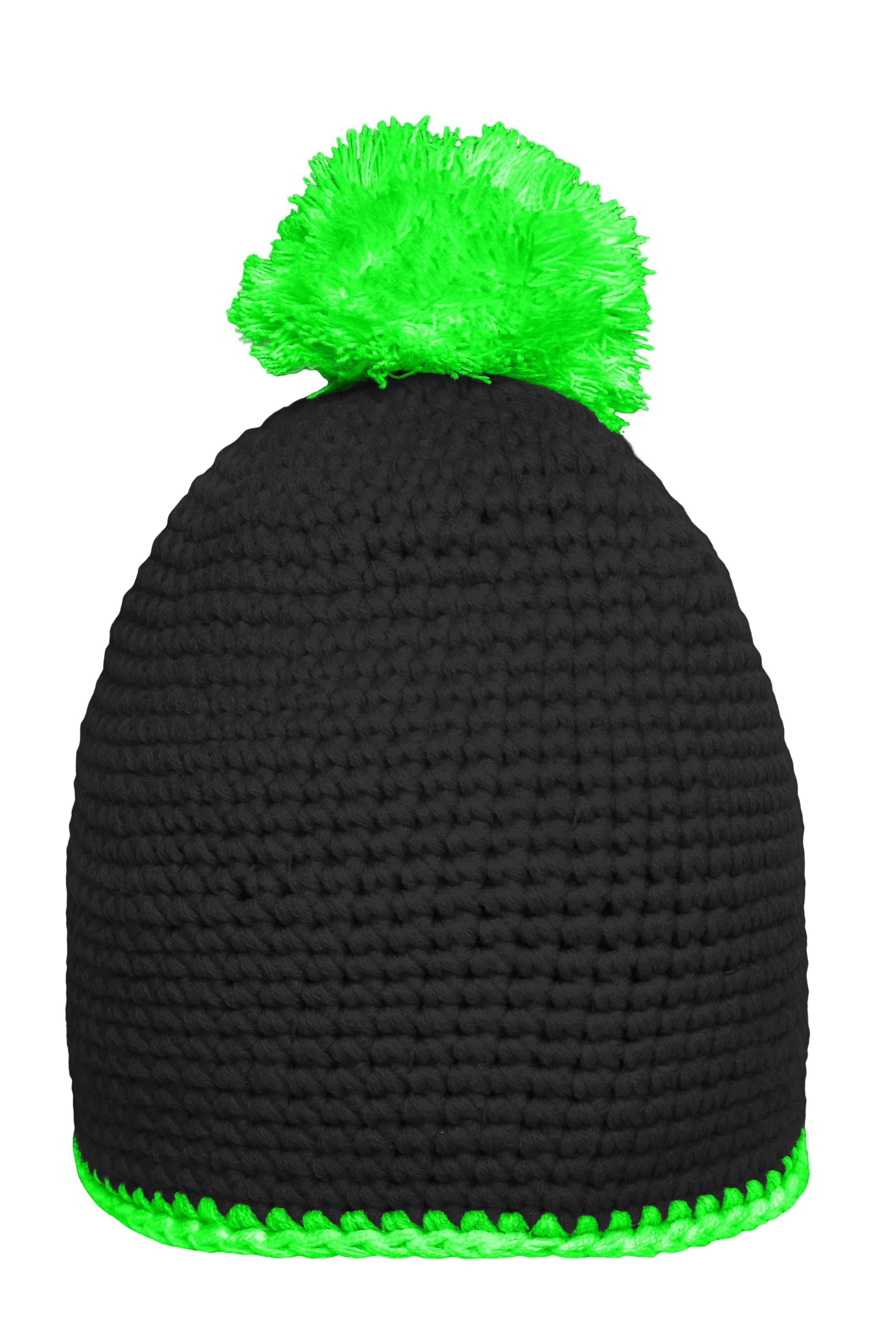 Pompon Hat with Contrast Stripe