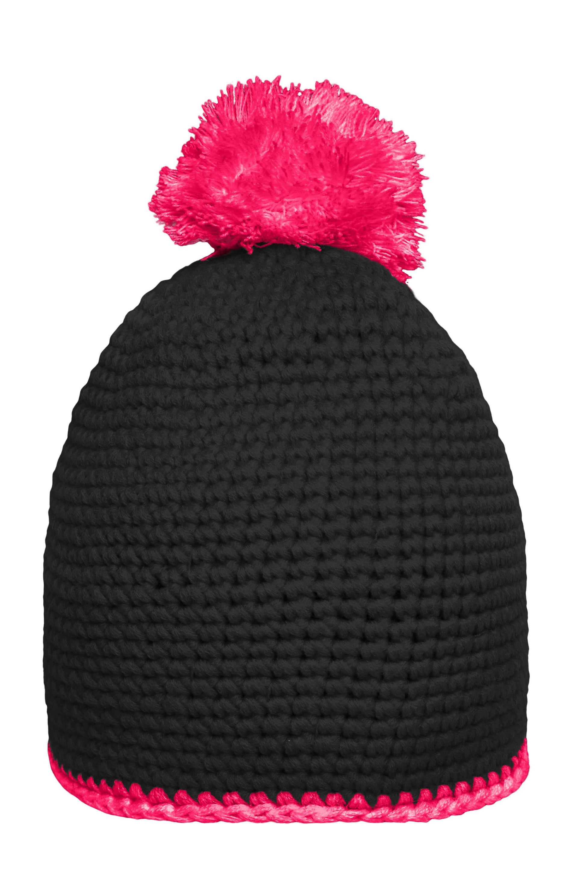 Pompon Hat with Contrast Stripe