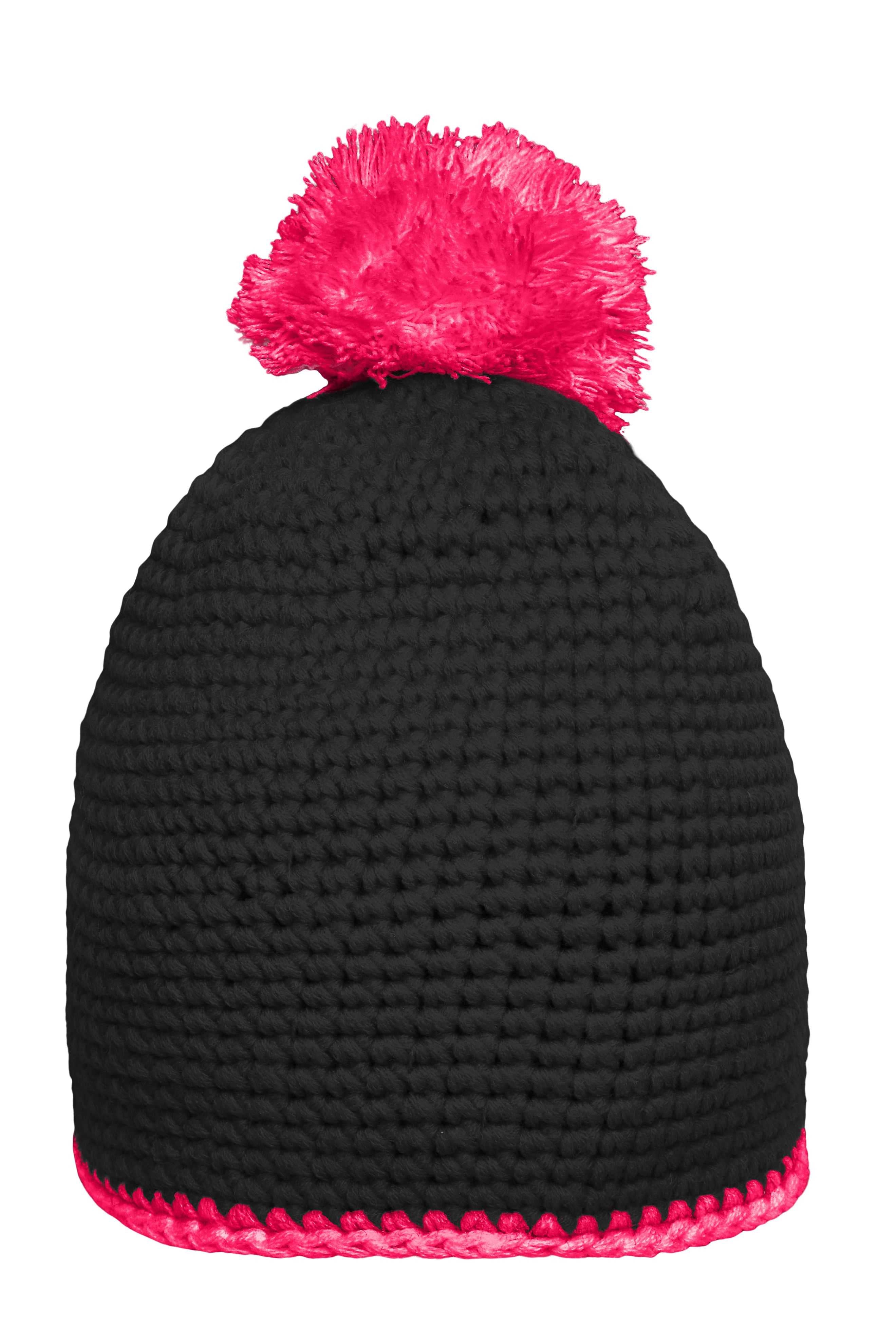 Pompon Hat with Contrast Stripe