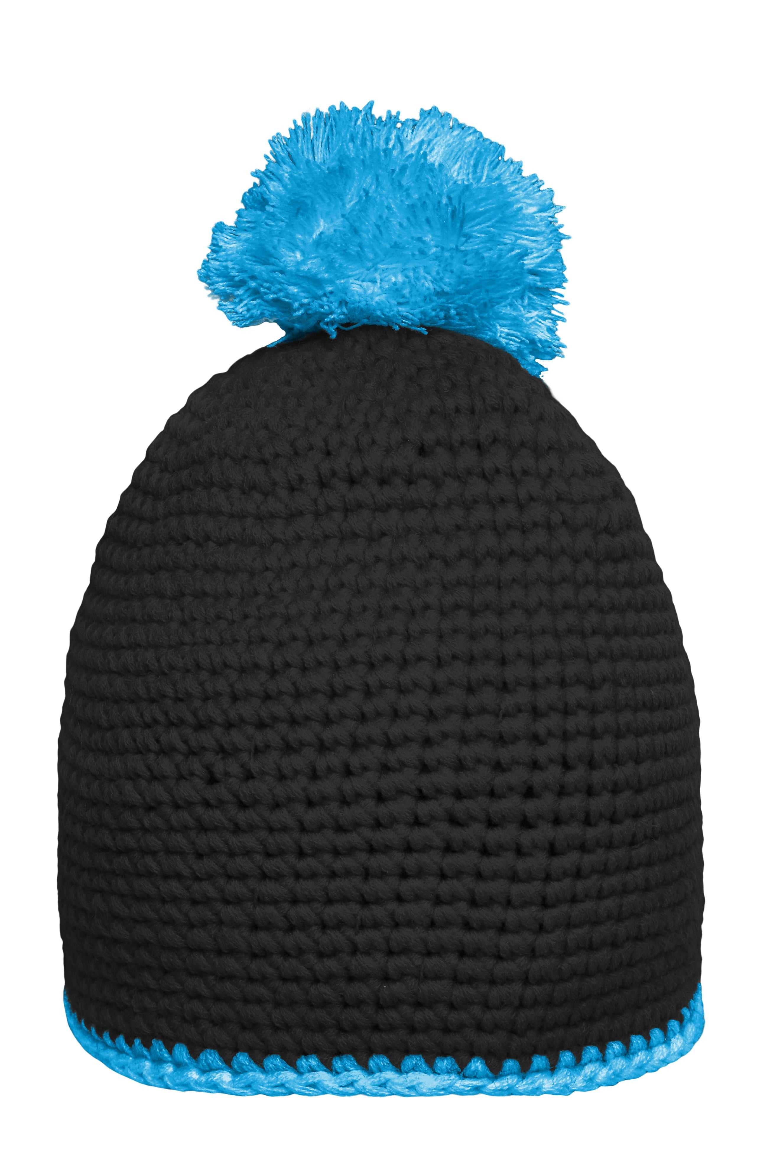 Pompon Hat with Contrast Stripe
