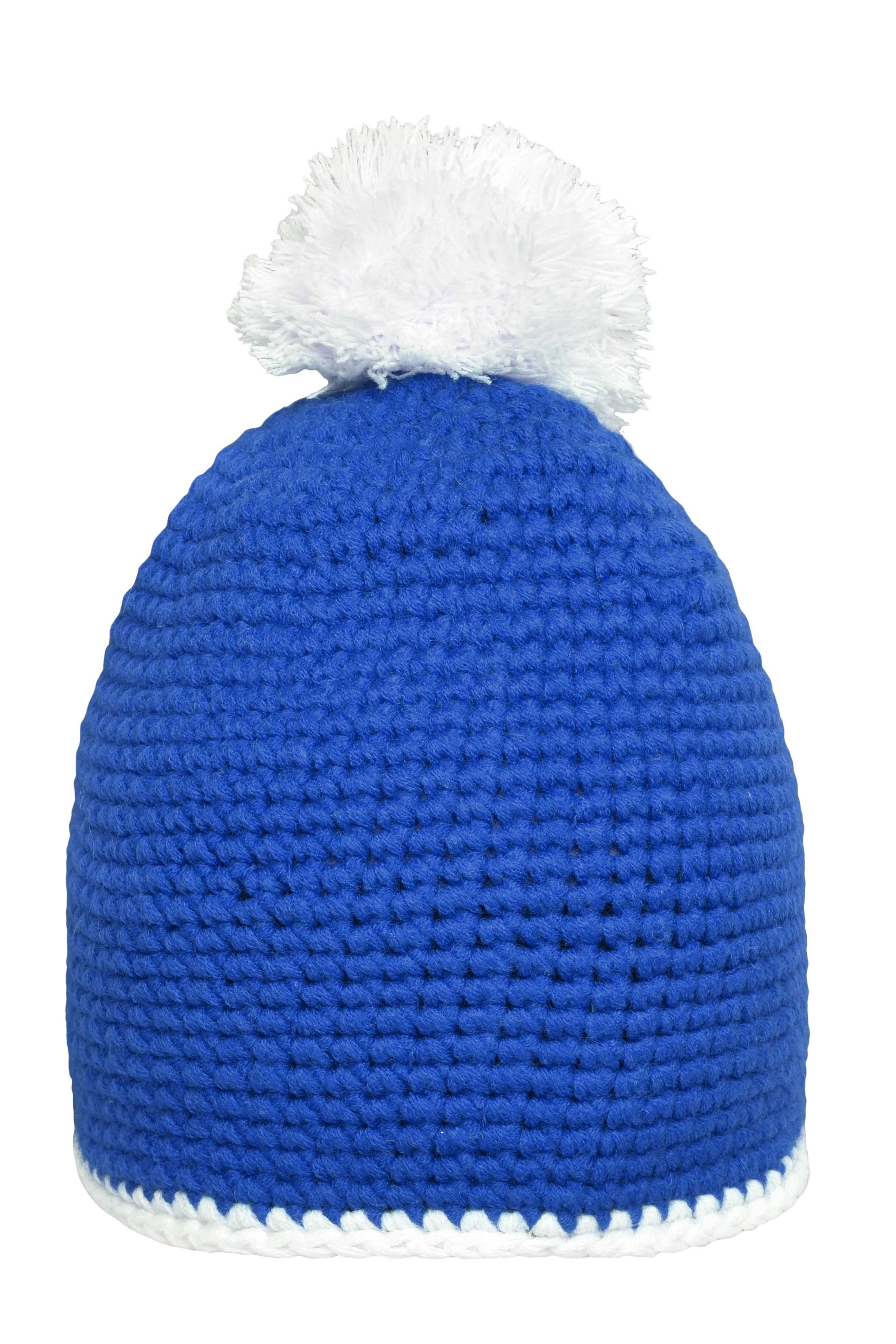 Pompon Hat with Contrast Stripe