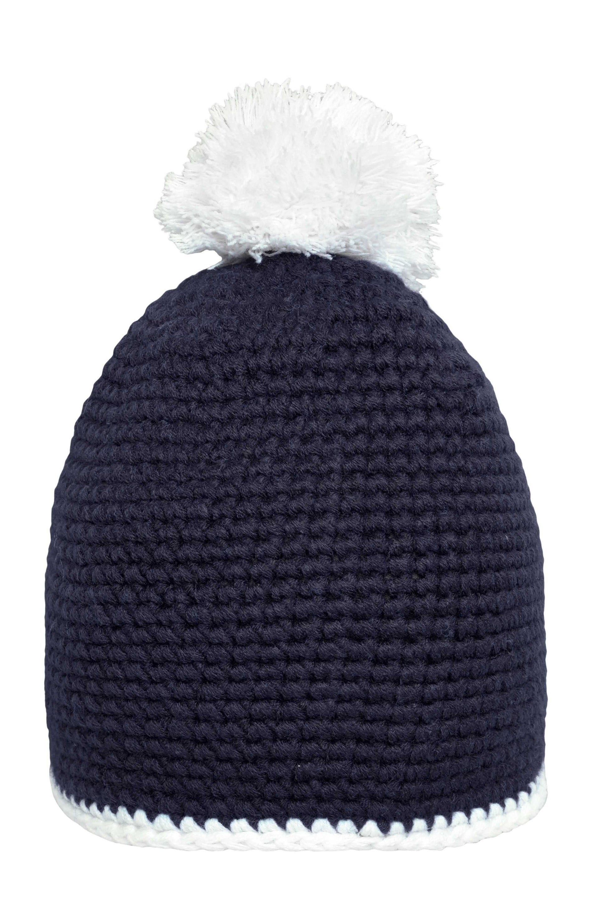Pompon Hat with Contrast Stripe