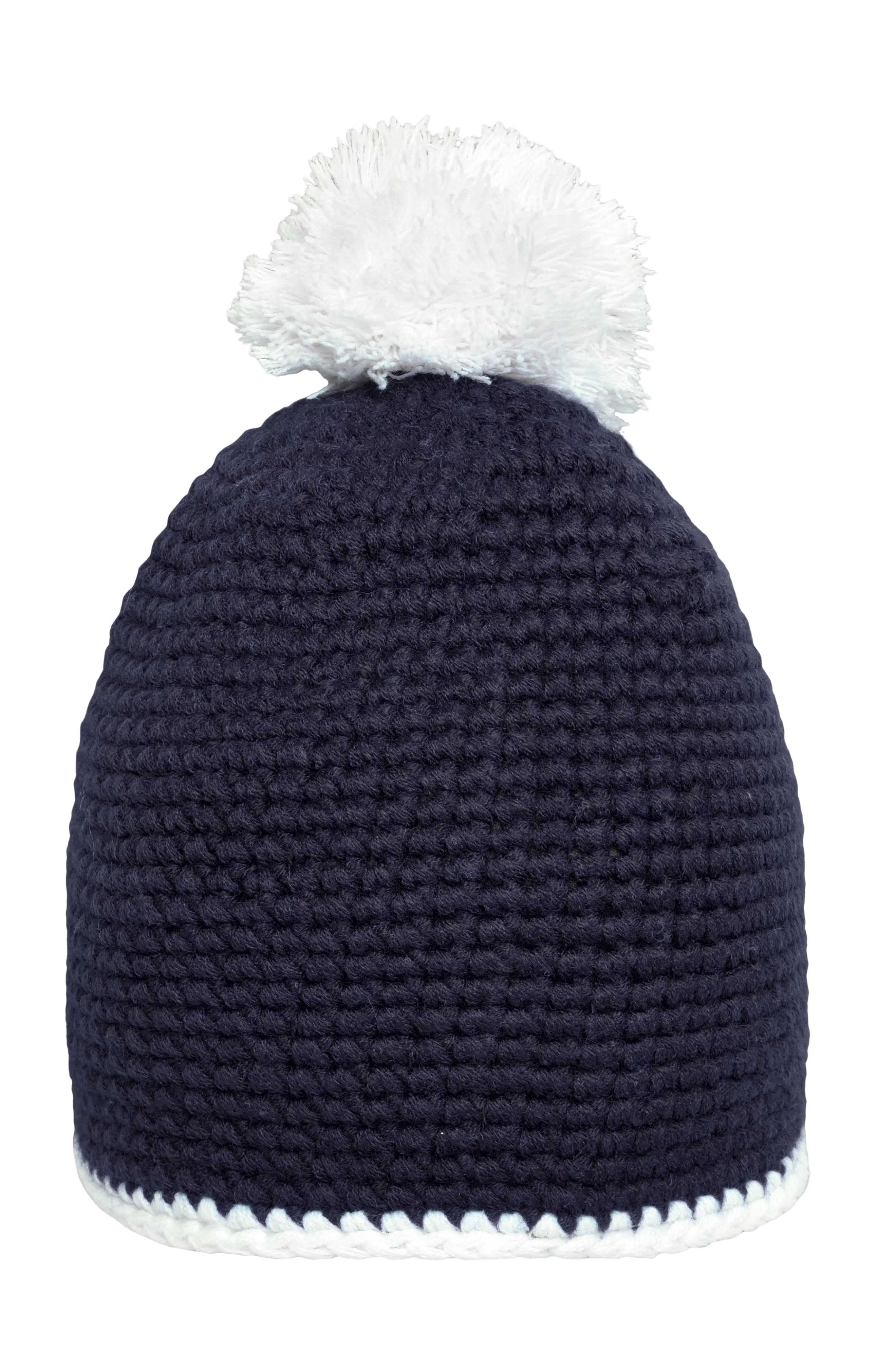 Pompon Hat with Contrast Stripe