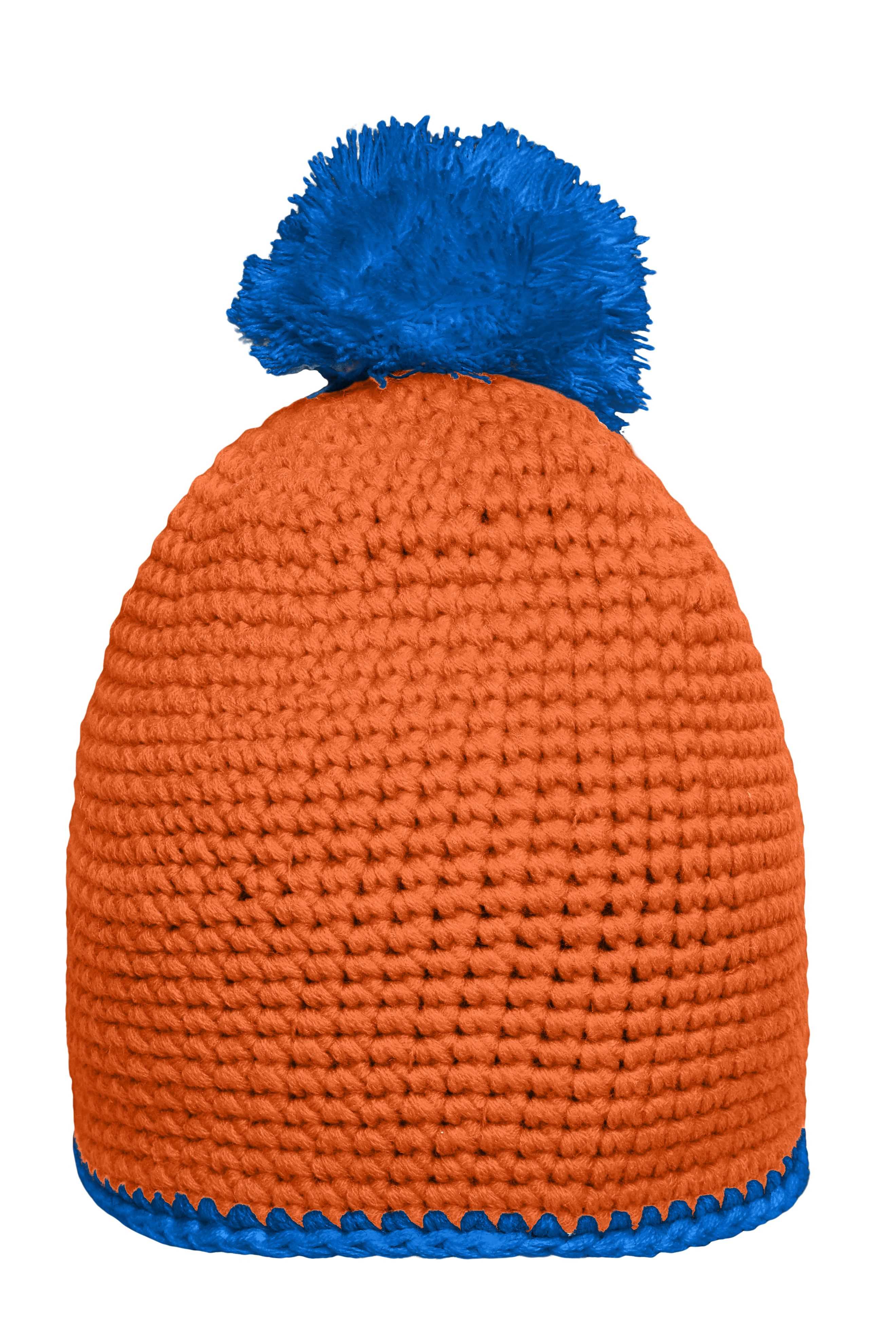 Pompon Hat with Contrast Stripe