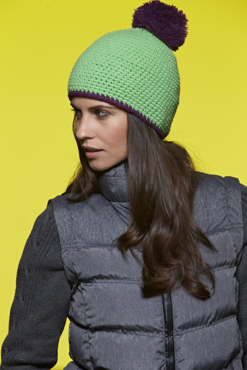 Pompon Hat with Contrast Stripe