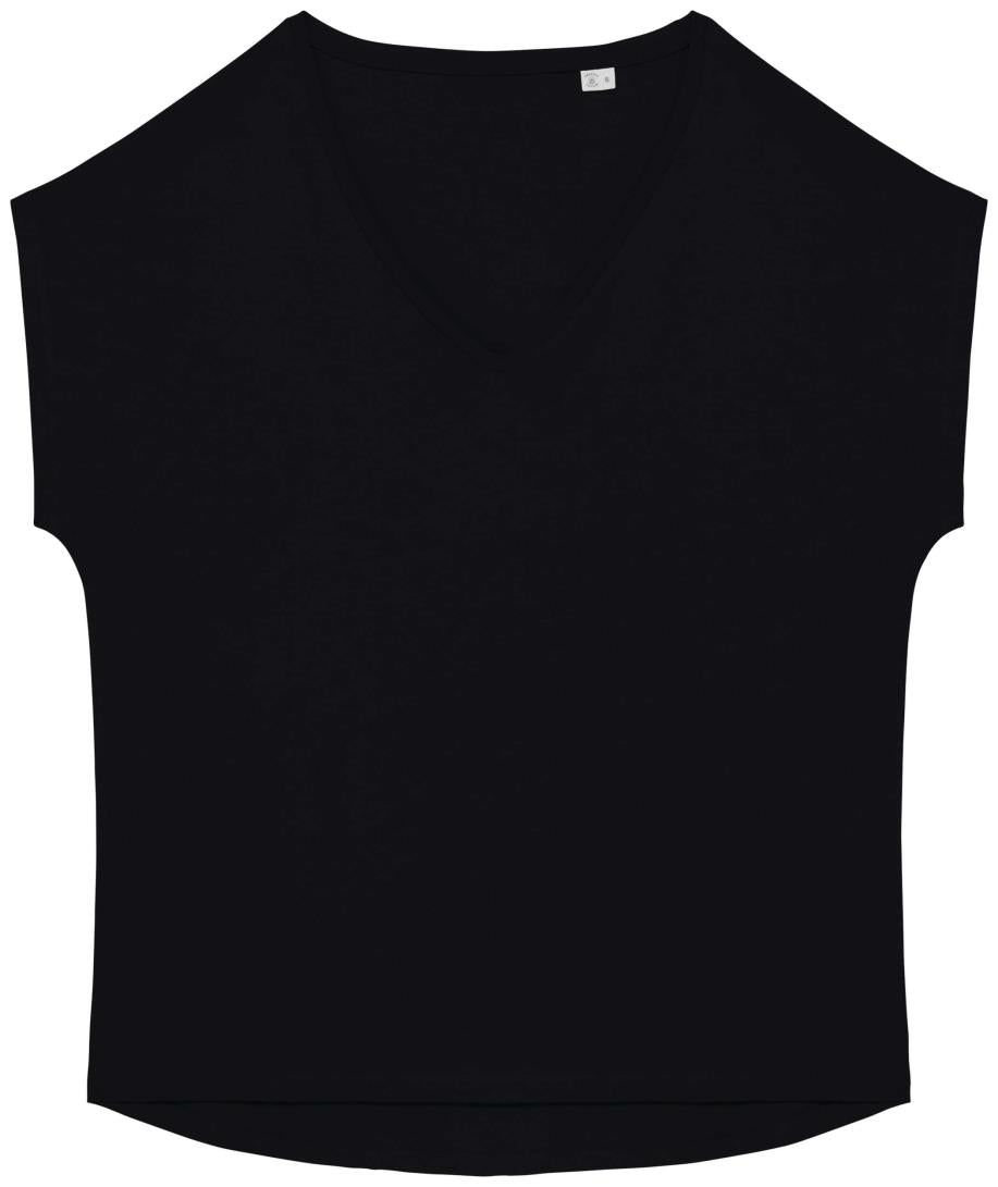 Ecologisch baggy dames-T-shirt V-hals