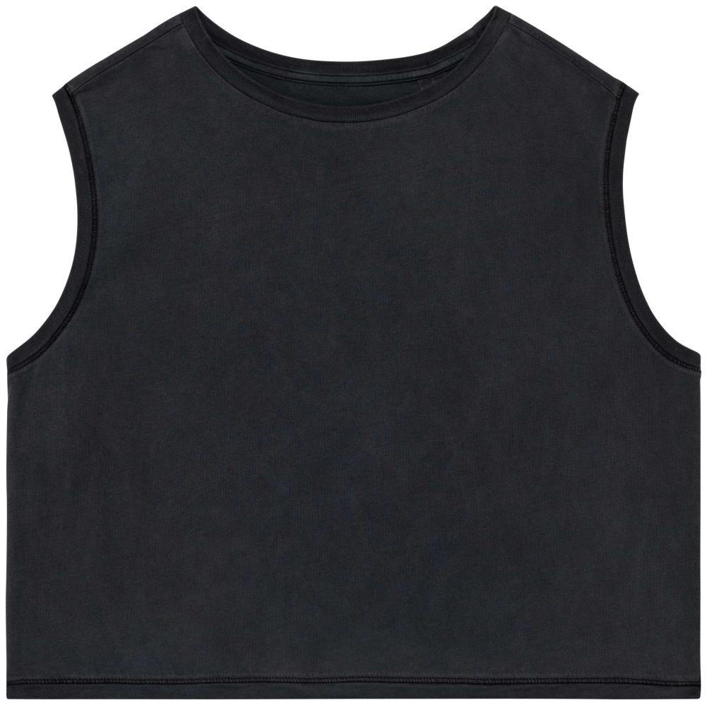 Ecologisch cropped mouwloos dames-T-shirt