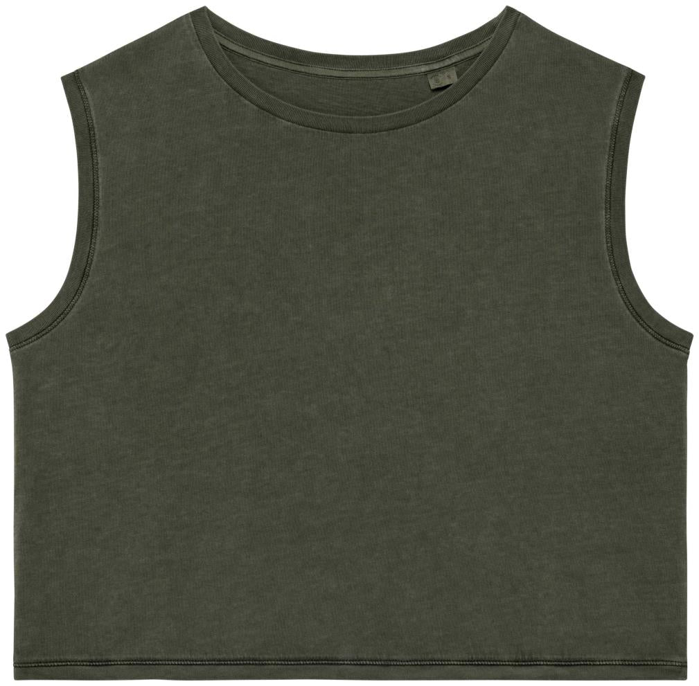 Ecologisch cropped mouwloos dames-T-shirt