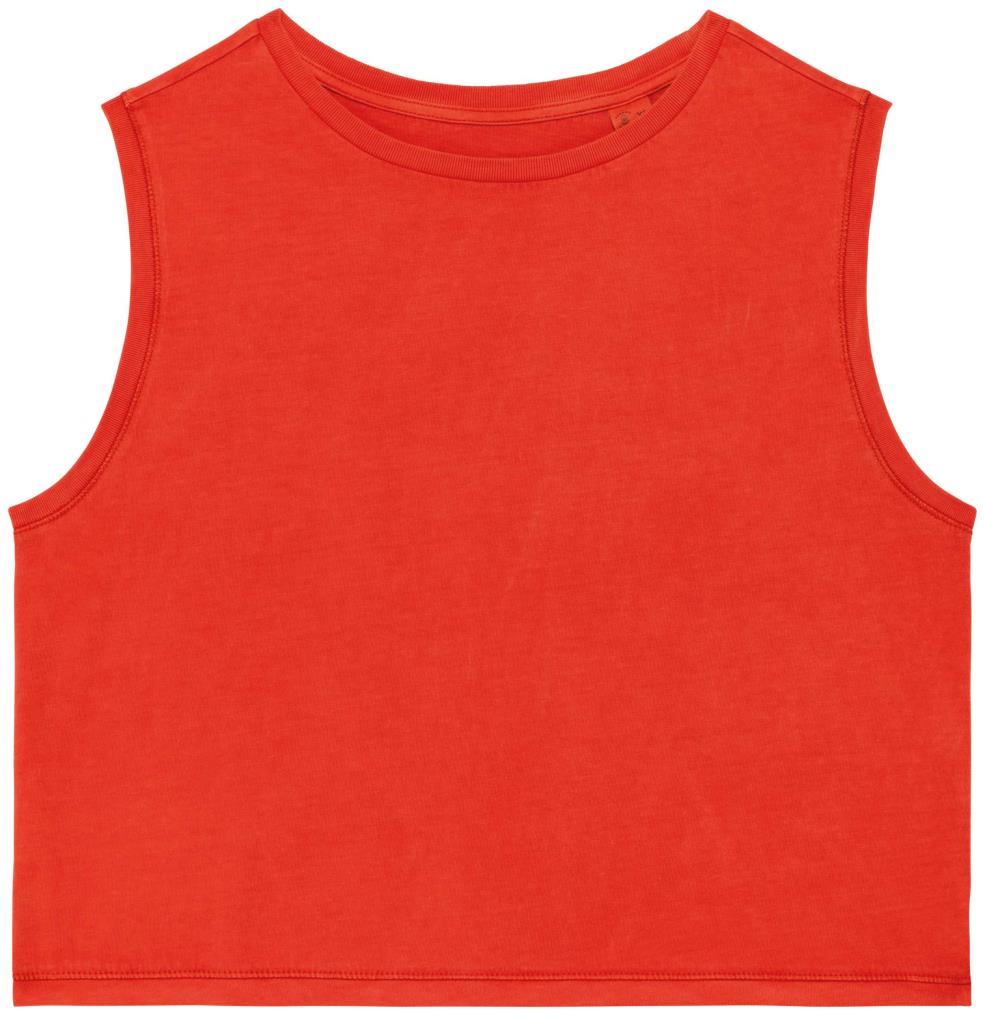 Ecologisch cropped mouwloos dames-T-shirt