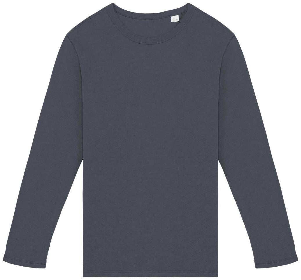 Ecologische en verwassen uniseks sweater met ronde hals French Terry
