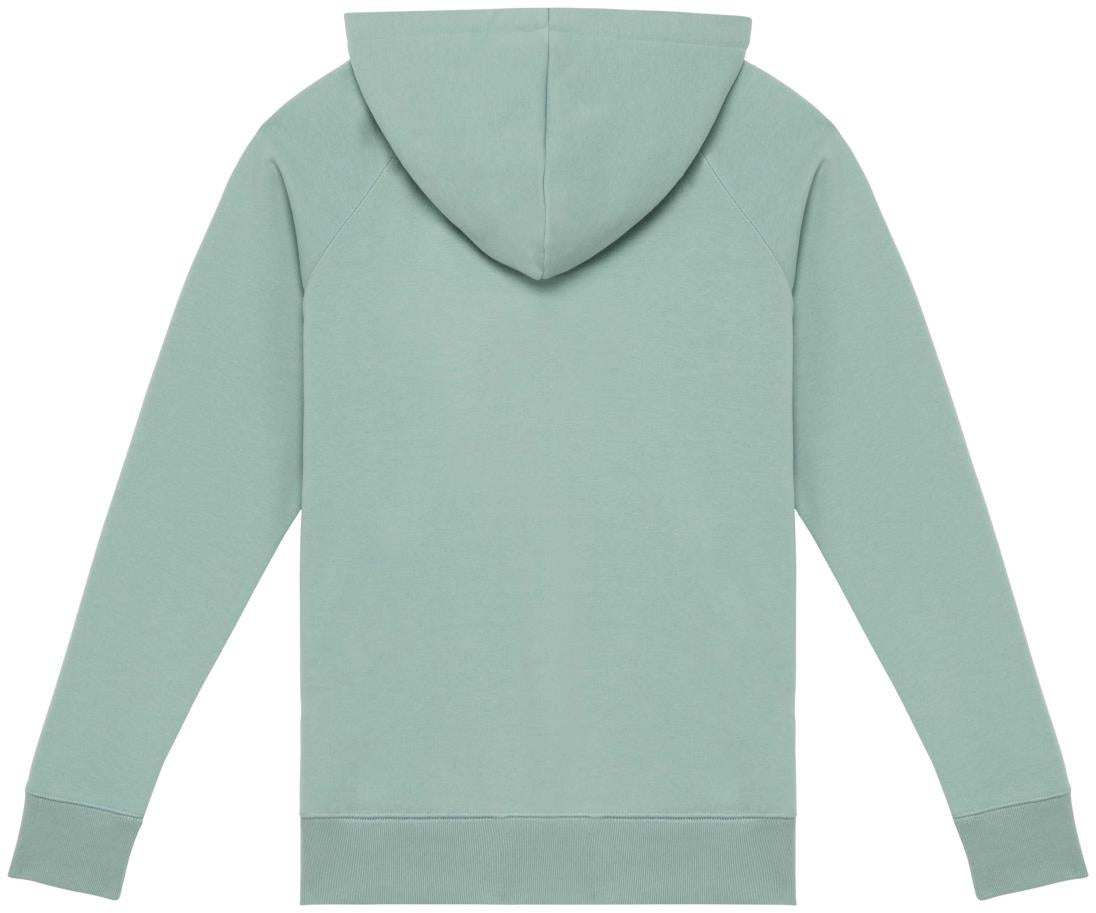 Ecologische damessweater met capuchon en raglanmouwen