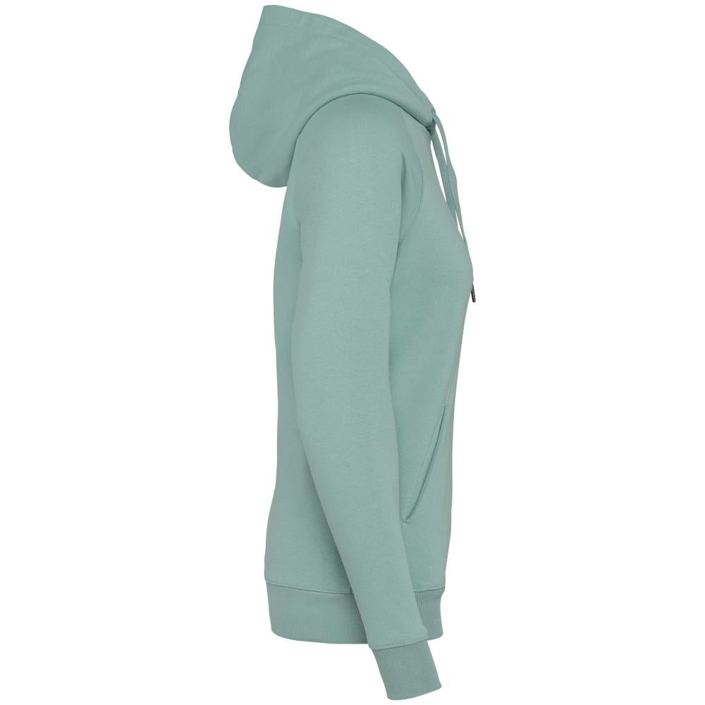 Ecologische damessweater met capuchon en raglanmouwen