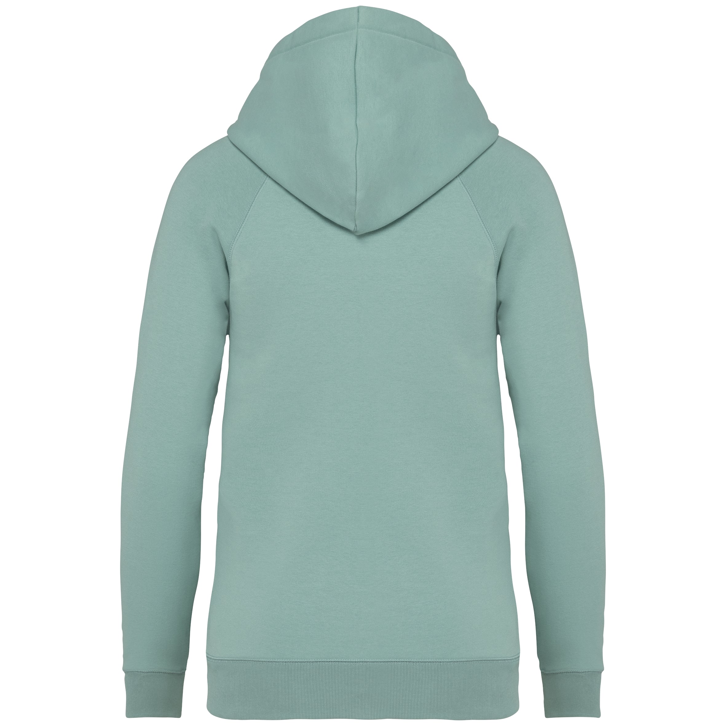 Ecologische damessweater met capuchon en raglanmouwen