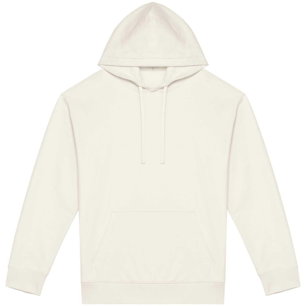 Ecologische sweater met capuchon en afhangende mouwen in geborsteld fleece
