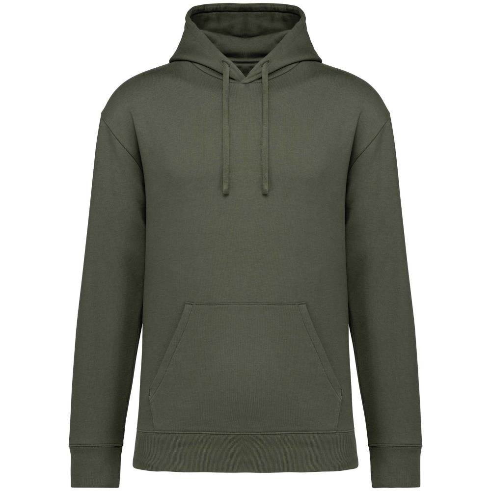 Ecologische sweater met capuchon en afhangende mouwen in geborsteld fleece