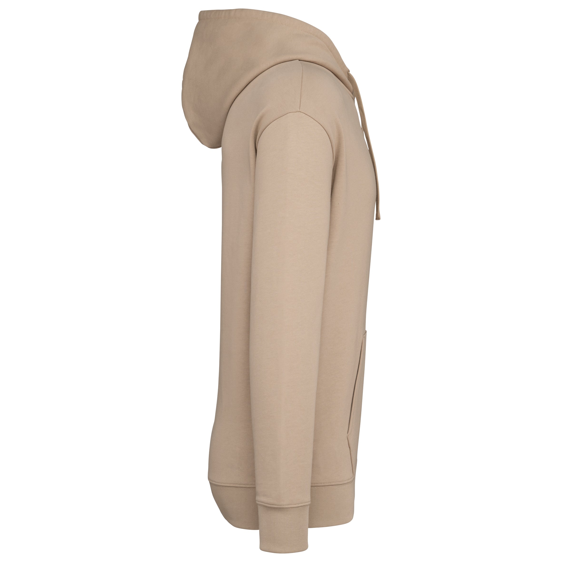 Ecologische sweater met capuchon en afhangende mouwen in geborsteld fleece