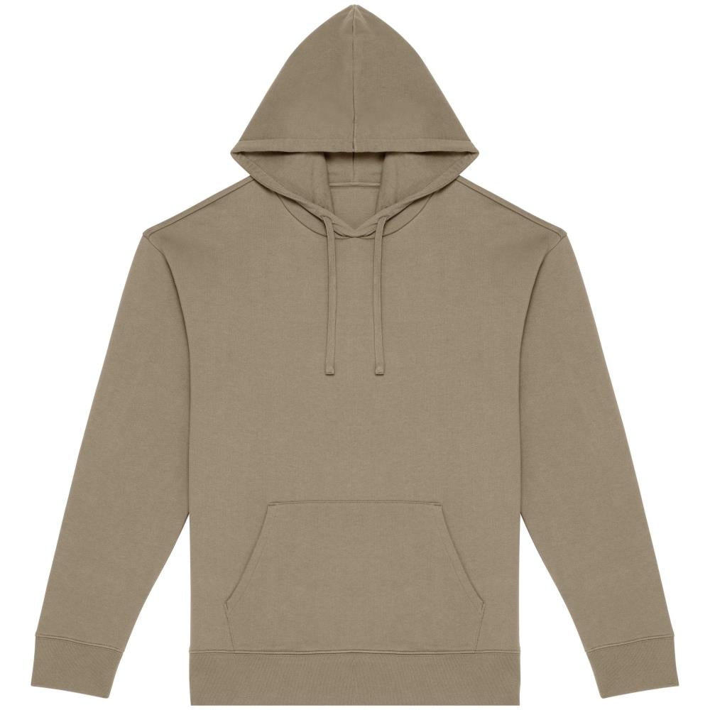 Ecologische sweater met capuchon en afhangende mouwen in geborsteld fleece