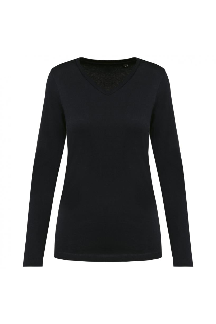 Supima® dames-T-shirt V-hals lange mouwen
