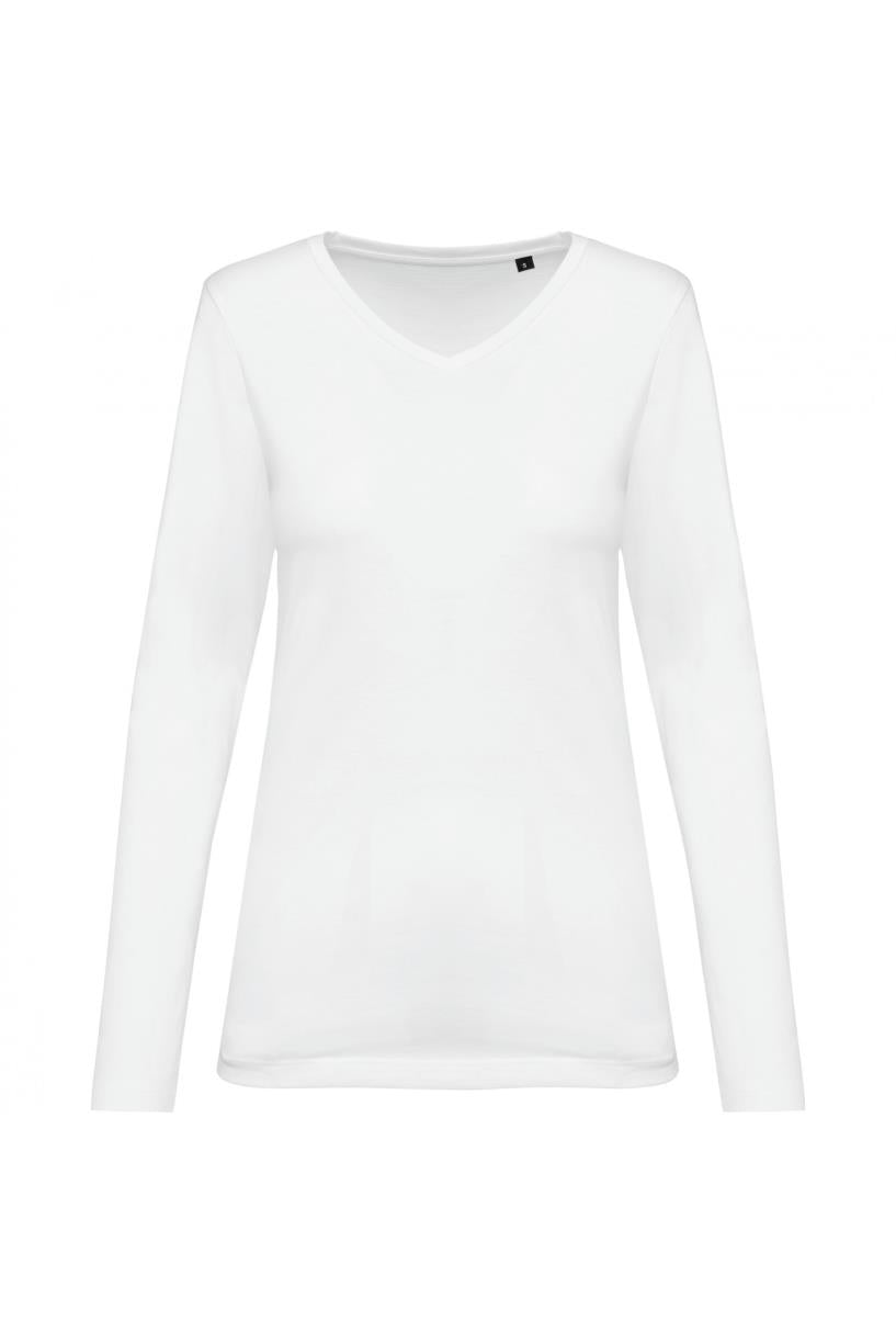 Supima® dames-T-shirt V-hals lange mouwen
