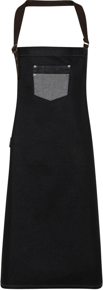 Division - Waxed look denim bib apron with faux leather